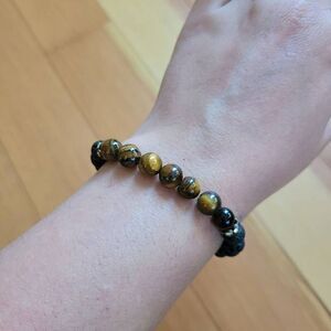 Black beaded tiger's eye elastic band bracelet boho witchy‎ spiritual grunge